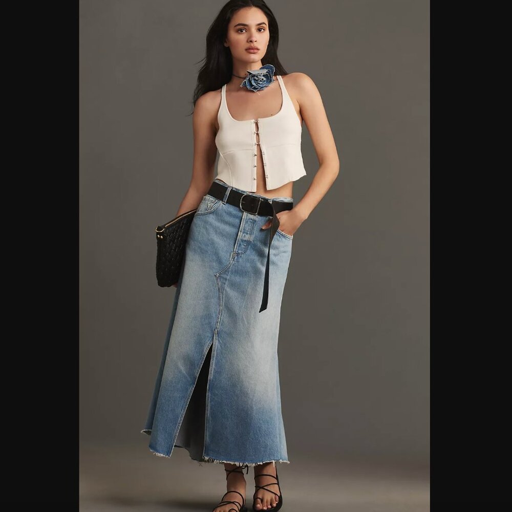 CITIZENS OF HUMANITY MINA REWORKED DENIM MIDI SKIRT